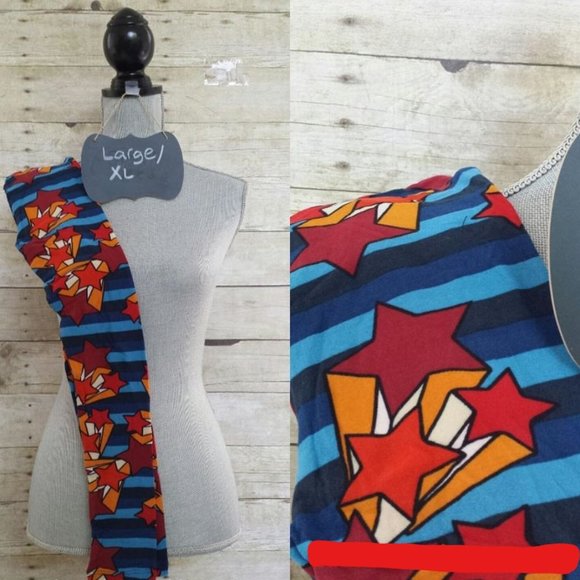LuLaRoe Kids' Leggings L/XL - Red Stars with Stripes in Blues 2 - Picture 1 of 1